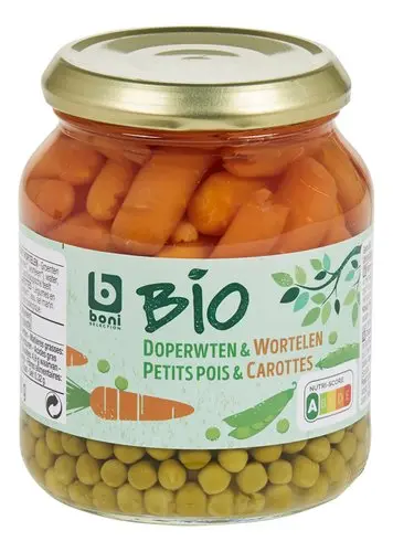 Boni Bio doperwten en wortelen (1x340 g)
