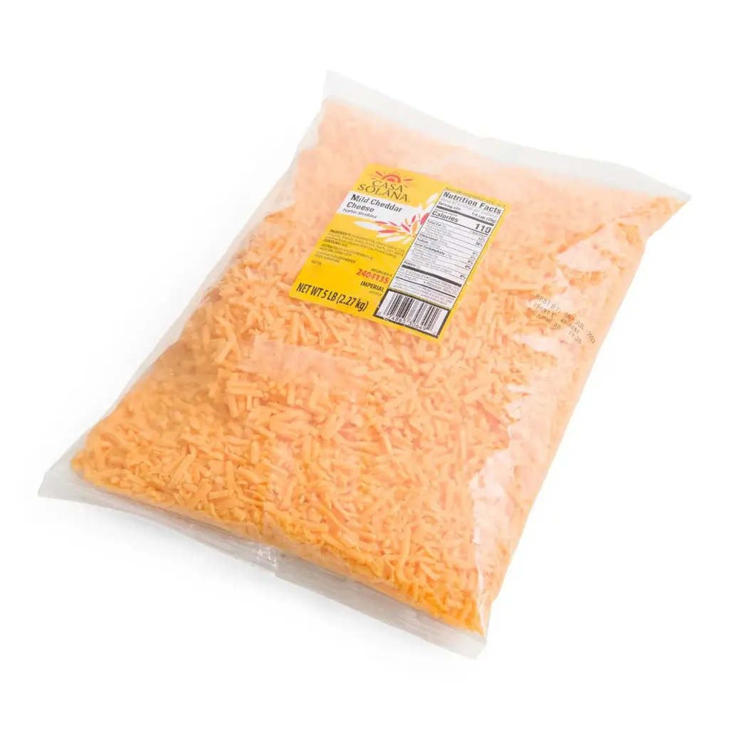 Casa Solana cheese cheddar mild feather shredded yellow (1x5 lbs)