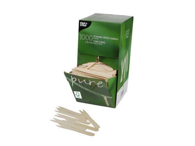 Pure houten vork 2-tands 8,5 cm 1000 st