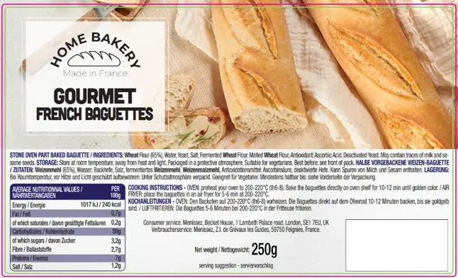 Home bakery gourmet french baguette (1x250 g)