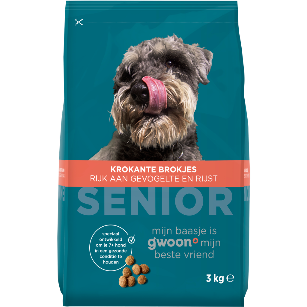 G'woon hond senior brokjes gevogelte rijst 3x3000 gr