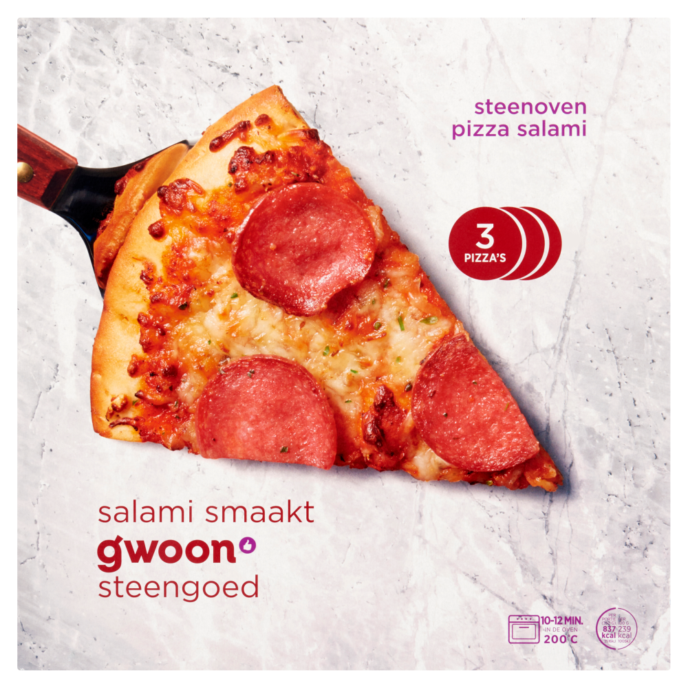 G'woon steenoven pizza salami 4x1050gr